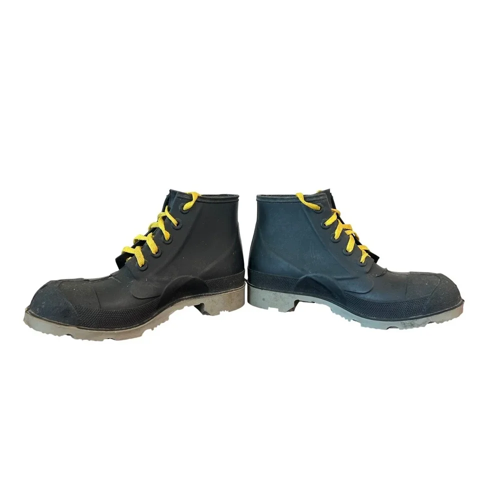 Bata Polyblend Steel Shank Mens 8 Black Rubber Lace Up Ankle Work Boots USA Made